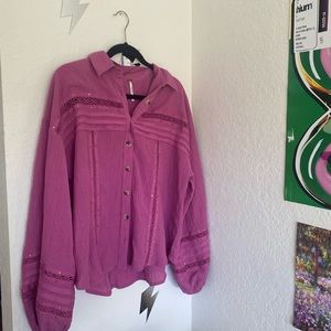 PINK FLOWY FREE PEOPLE BUTTON UP BLOUSE